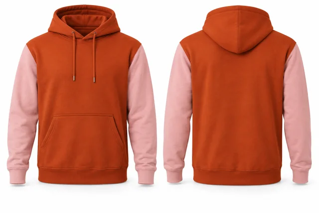 Men contrast sleeves pullover hoodie — Orange / Pink