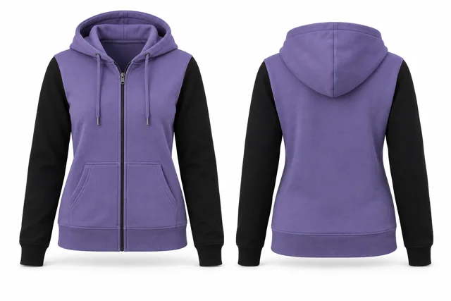 Women contrast sleeves full-zip hoodie — Lavender / Black