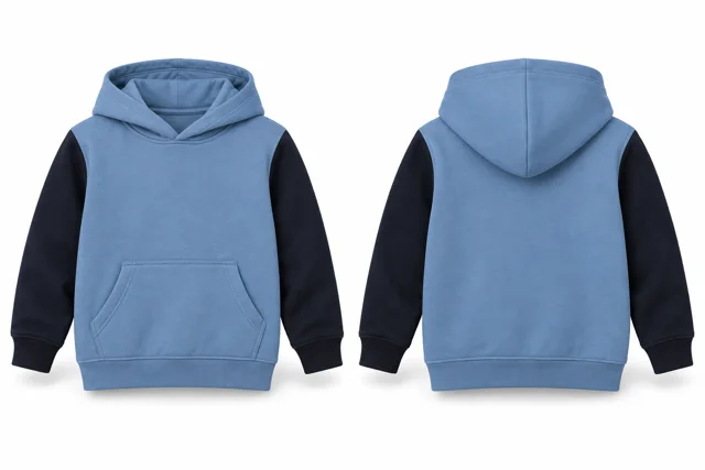 Kids contrast sleeves pullover hoodie — Light Blue / Deep Navy