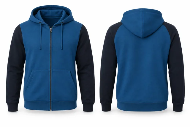 Men contrast sleeves full-zip hoodie — Sapphire / Navy