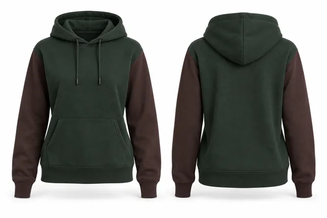 Women contrast sleeves pullover hoodie — Dark Green / Chocolate