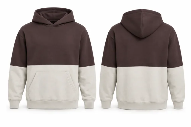 Men horizontal colour blocks pullover hoodie — Chocolate / Cream