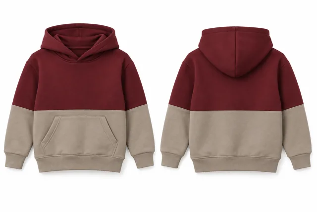 Kids horizontal colour blocks pullover hoodie — Maroon / Stone