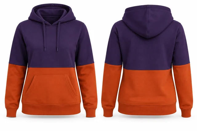 Women horizontal colour blocks pullover hoodie — Purple / Orange