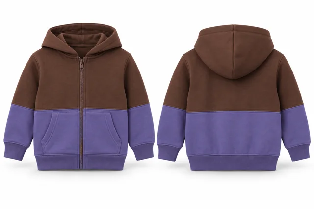 Kids horizontal colour blocks full-zip hoodie — Brown / Lavender