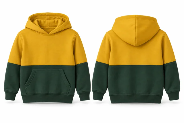 Kids horizontal colour blocks pullover hoodie — Golden Yellow / Dark Green