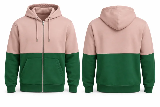 Men horizontal colour blocks full-zip hoodie — Blush / Emirates Green