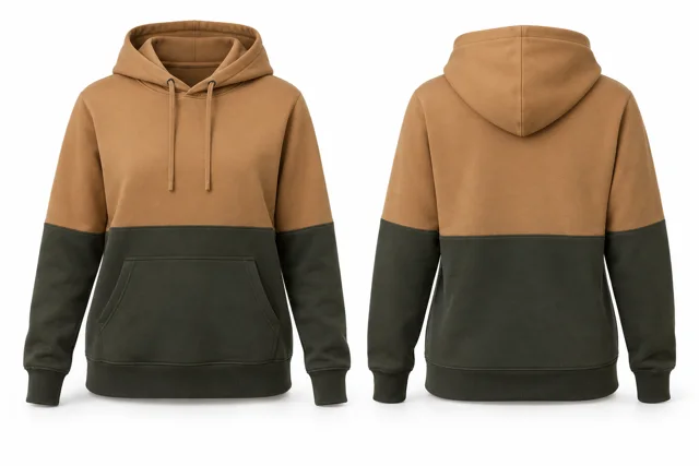 Women horizontal colour blocks pullover hoodie — Camel / Military Green