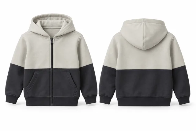 Kids horizontal colour blocks full-zip hoodie — Cream / Charcoal