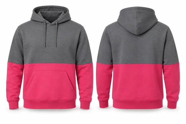 Men horizontal colour blocks pullover hoodie — Dark Heather Grey / Fuchsia