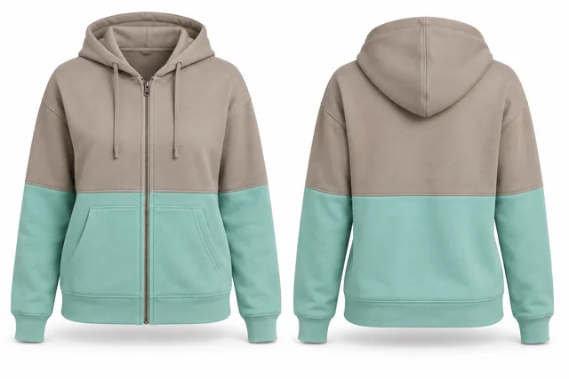 Women horizontal colour blocks full-zip hoodie — Stone / Mint
