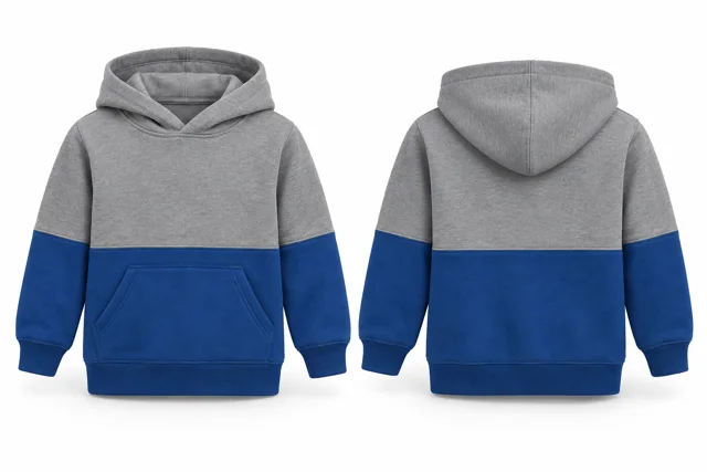 Kids horizontal colour blocks pullover hoodie — Sport Grey / Royal Blue