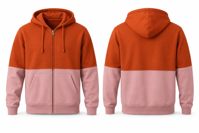 Men horizontal colour blocks full-zip hoodie — Orange / Pink