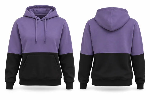 Women horizontal colour blocks pullover hoodie — Lavender / Black