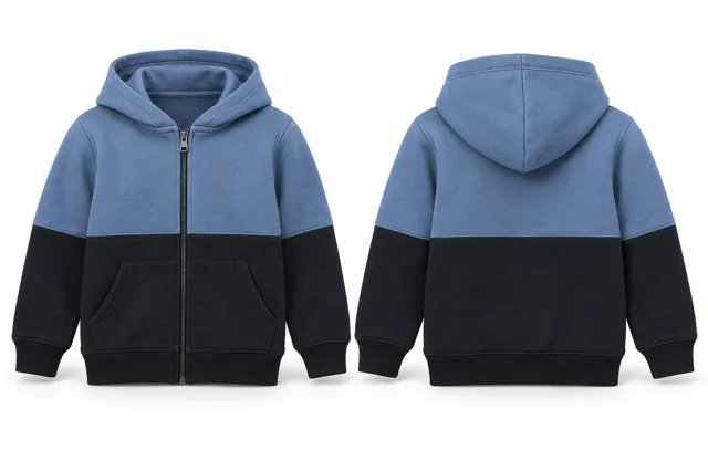 Kids horizontal colour blocks full-zip hoodie — Light Blue / Deep Navy
