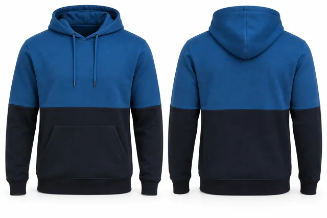 Men horizontal colour blocks pullover hoodie — Sapphire / Navy