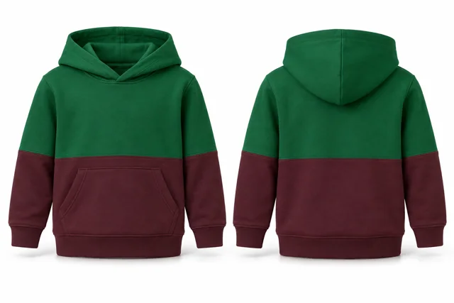 Kids horizontal colour blocks pullover hoodie — Emirates Green / Burgundy