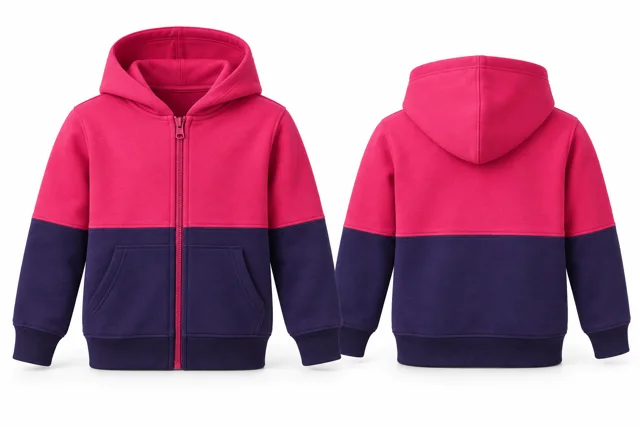 Kids horizontal colour blocks full-zip hoodie — Fuchsia / Purple