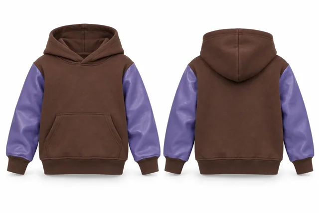 Kids leather-look sleeves pullover hoodie — Brown / Lavender