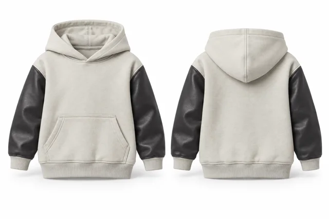 Kids leather-look sleeves pullover hoodie — Cream / Charcoal