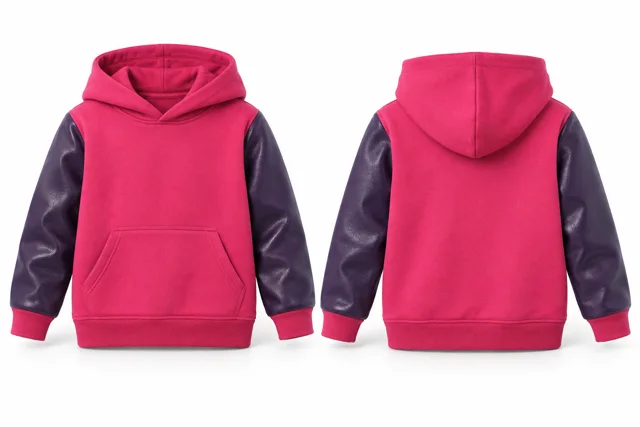 Kids leather-look sleeves pullover hoodie — Fuchsia / Purple