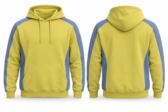 Men panelled pullover hoodie — Lemon / Light Blue