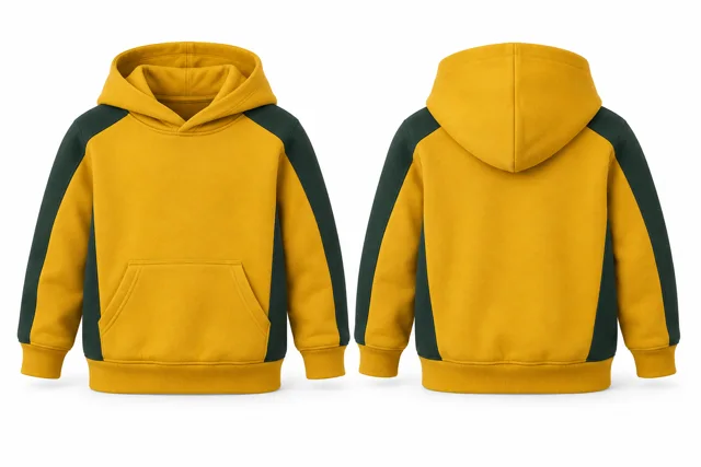 Kids panelled pullover hoodie — Golden Yellow / Dark Green