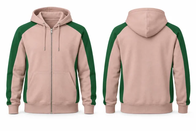 Men panelled full-zip hoodie — Blush / Emirates Green
