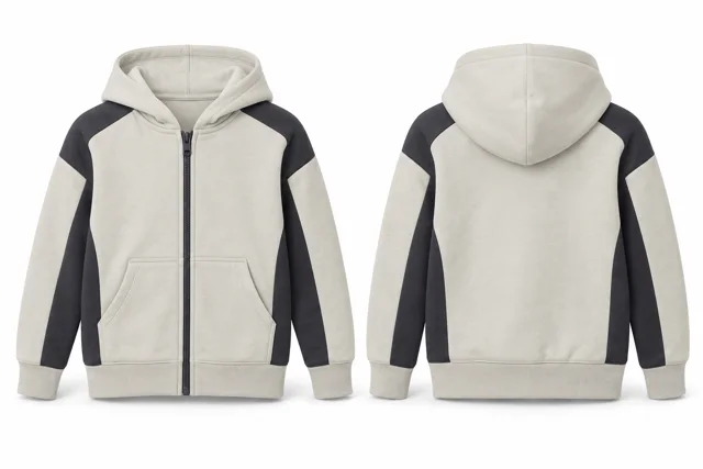 Kids panelled full-zip hoodie — Cream / Charcoal