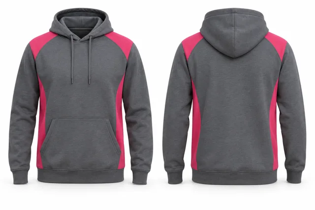 Men panelled pullover hoodie — Dark Heather Grey / Fuchsia
