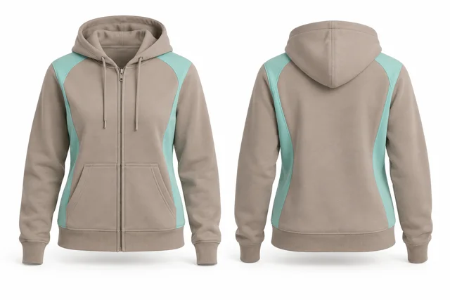 Women panelled full-zip hoodie — Stone / Mint