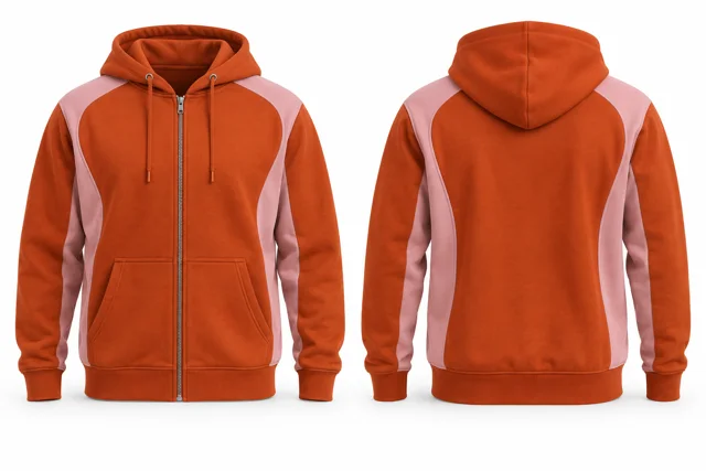 Men panelled full-zip hoodie — Orange / Pink