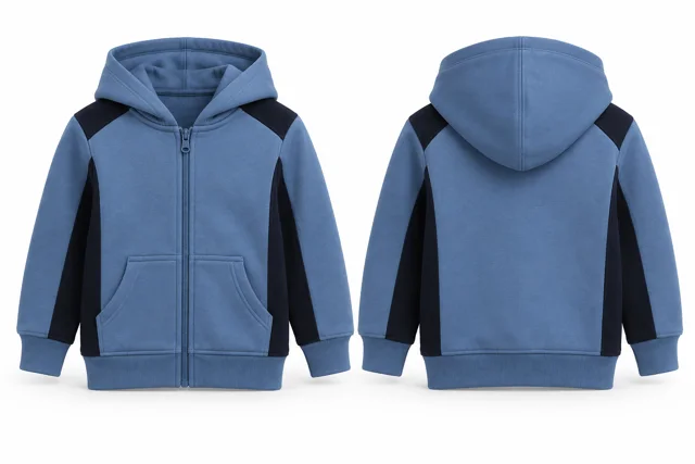 Kids panelled full-zip hoodie — Light Blue / Deep Navy