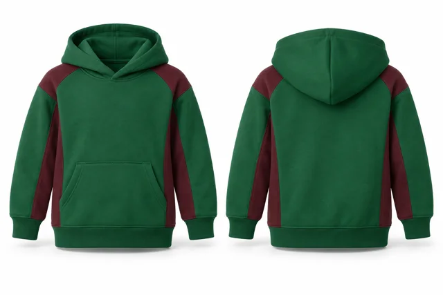 Kids panelled pullover hoodie — Emirates Green / Burgundy