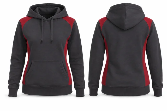 Women panelled pullover hoodie — Charcoal / Red