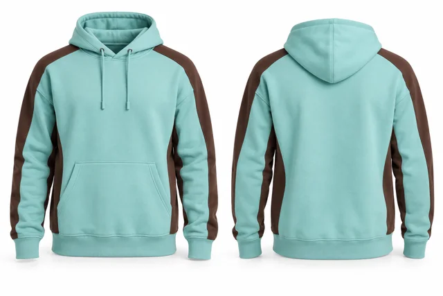 Men panelled pullover hoodie — Mint / Brown