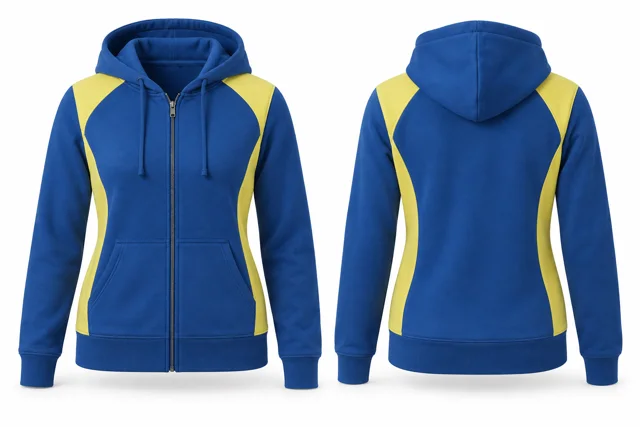 Women panelled full-zip hoodie — Royal Blue / Lemon