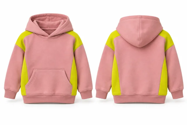 Kids panelled pullover hoodie — Pink / Fluorescent Yellow