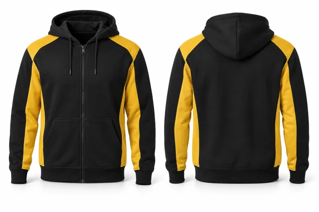 Men panelled full-zip hoodie — Black / Golden Yellow