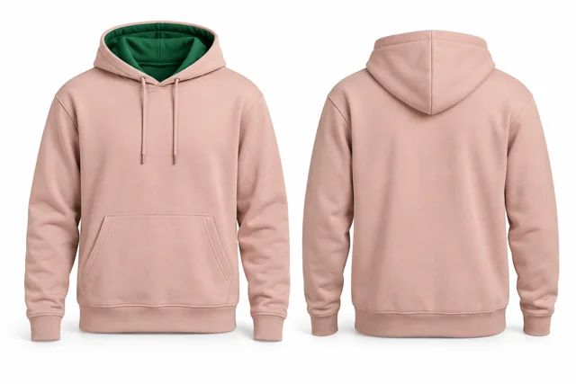 Men contrast hood lining pullover hoodie — Blush / Emirates Green