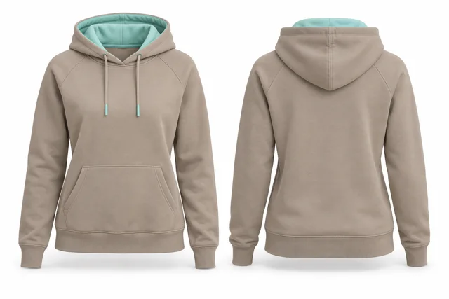 Women contrast hood lining pullover hoodie — Stone / Mint