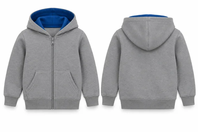 Kids contrast hood lining full-zip hoodie — Sport Grey / Royal Blue