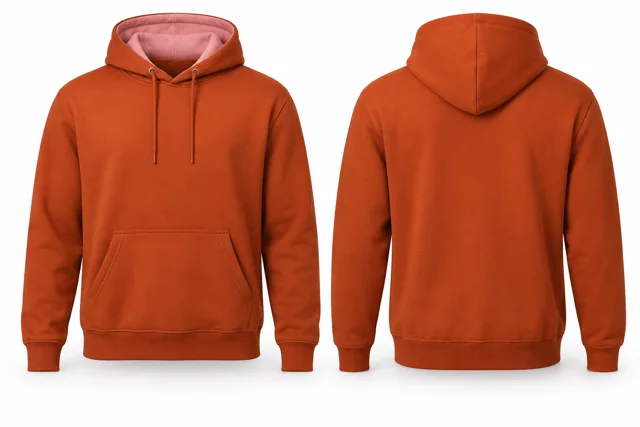 Men contrast hood lining pullover hoodie — Orange / Pink