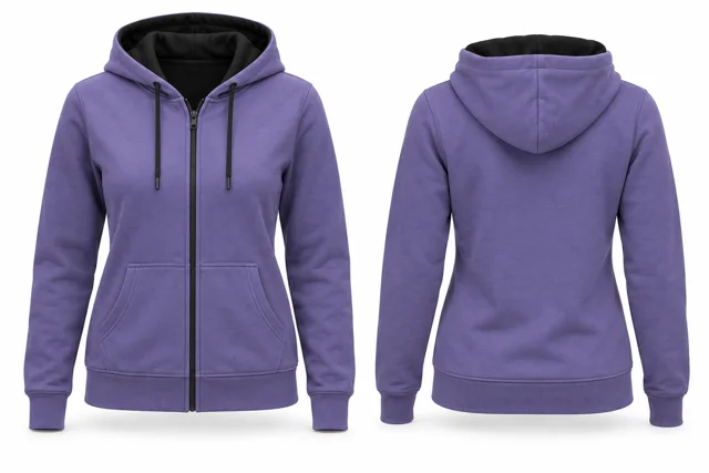 Women contrast hood lining full-zip hoodie — Lavender / Black