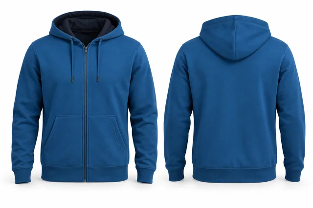 Men contrast hood lining full-zip hoodie — Sapphire / Navy