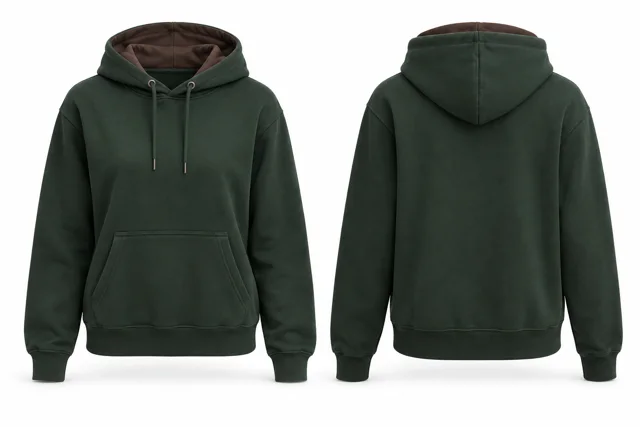 Women contrast hood lining pullover hoodie — Dark Green / Chocolate
