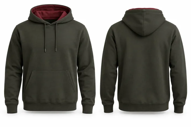 Men contrast hood lining pullover hoodie — Military Green / Maroon