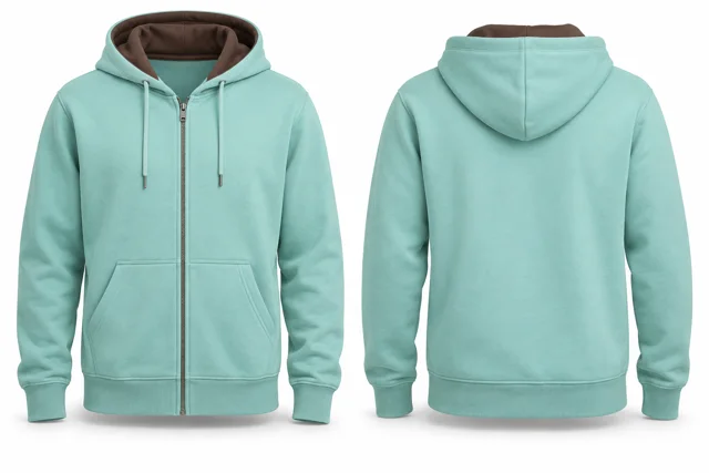 Men contrast hood lining full-zip hoodie — Mint / Brown