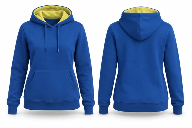 Women contrast hood lining pullover hoodie — Royal Blue / Lemon
