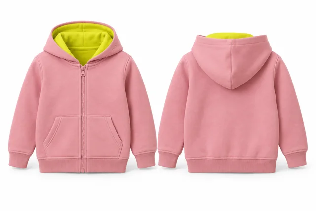 Kids contrast hood lining full-zip hoodie — Pink / Fluorescent Yellow